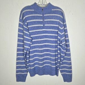 Peter Millar Crown Long Bay Striped Quarter 1/4 Zip Sweater Wool Linen Preppy L